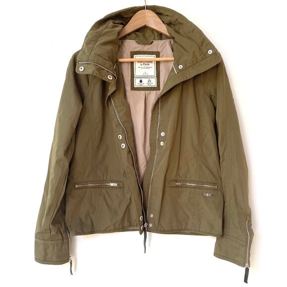 Abercrombie & Fitch Womens Jacket Size S Hood Zip Up Water Wind Resistant Olive - Picture 2 of 16